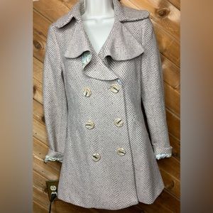 Arden B Wool Coat Double Breasted Small Tan and Cream. Lined.